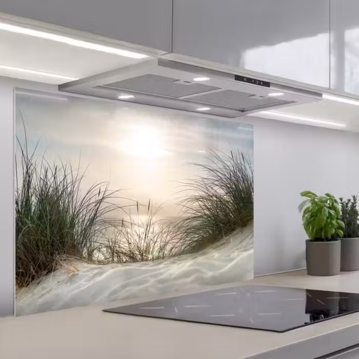Spatscherm keuken - Zand - Gras - Zon