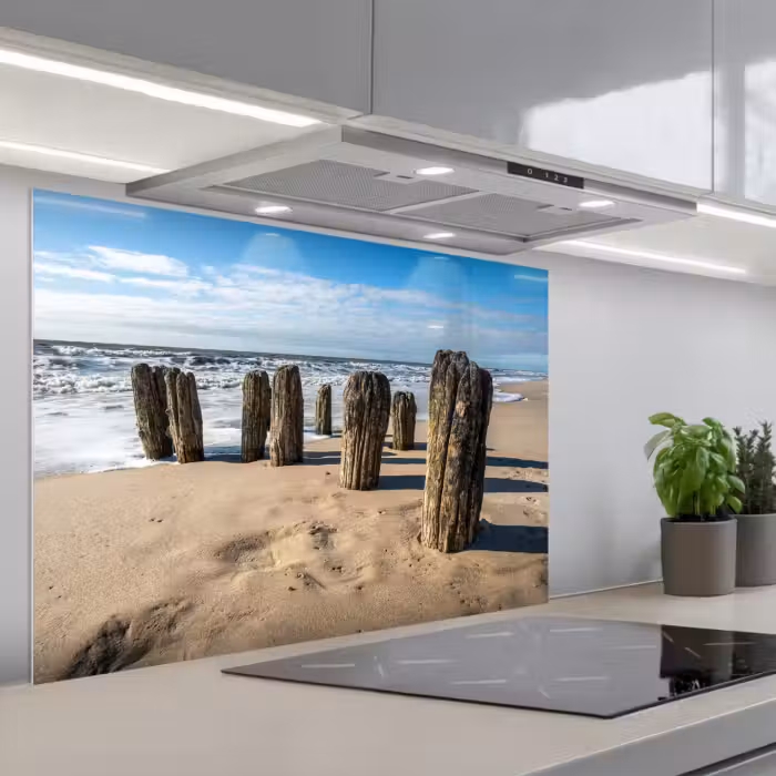 Spatscherm keuken - Zand - Strand - Paal - Water - Zomer