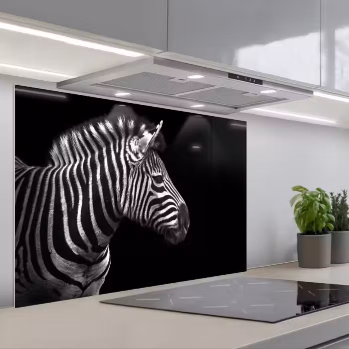 Spatscherm keuken - Zebra - Zwart - Wit - Portret - Dieren
