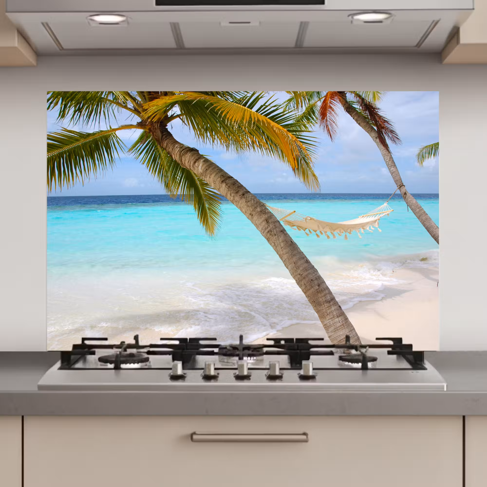 Spatscherm keuken - Zee - Palmboom - Hangmat