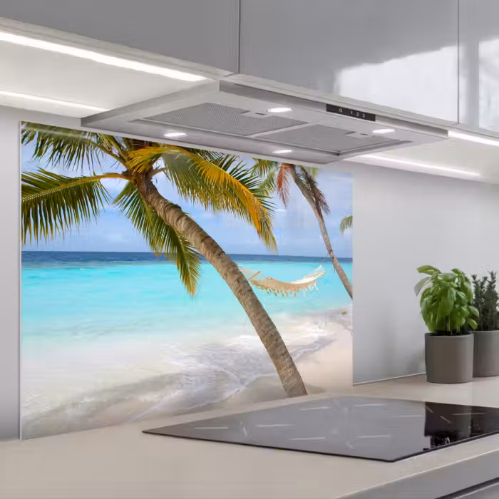 Spatscherm keuken - Zee - Palmboom - Hangmat