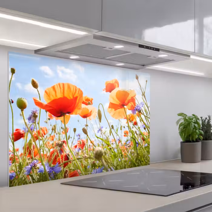 Spatscherm keuken - Zomerse Dans van Klaprozen
