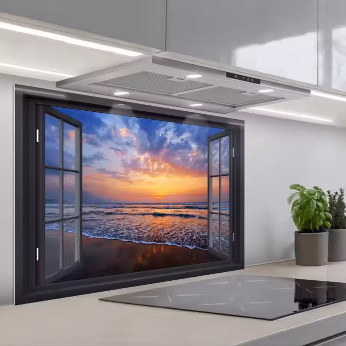 Spatscherm keuken - Zonsondergang aan Zee Gezichtspunt