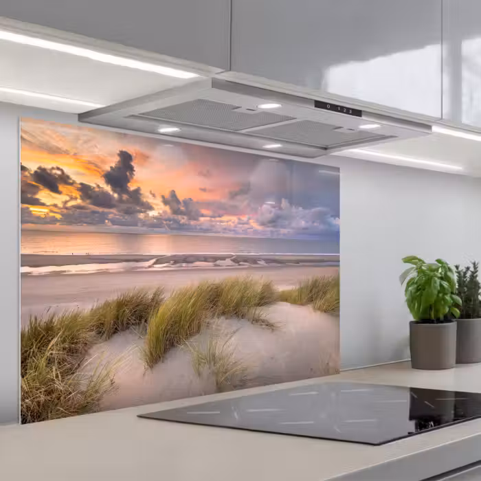 Spatscherm keuken - Zonsondergang - Duin - Strand - Planten - Zee