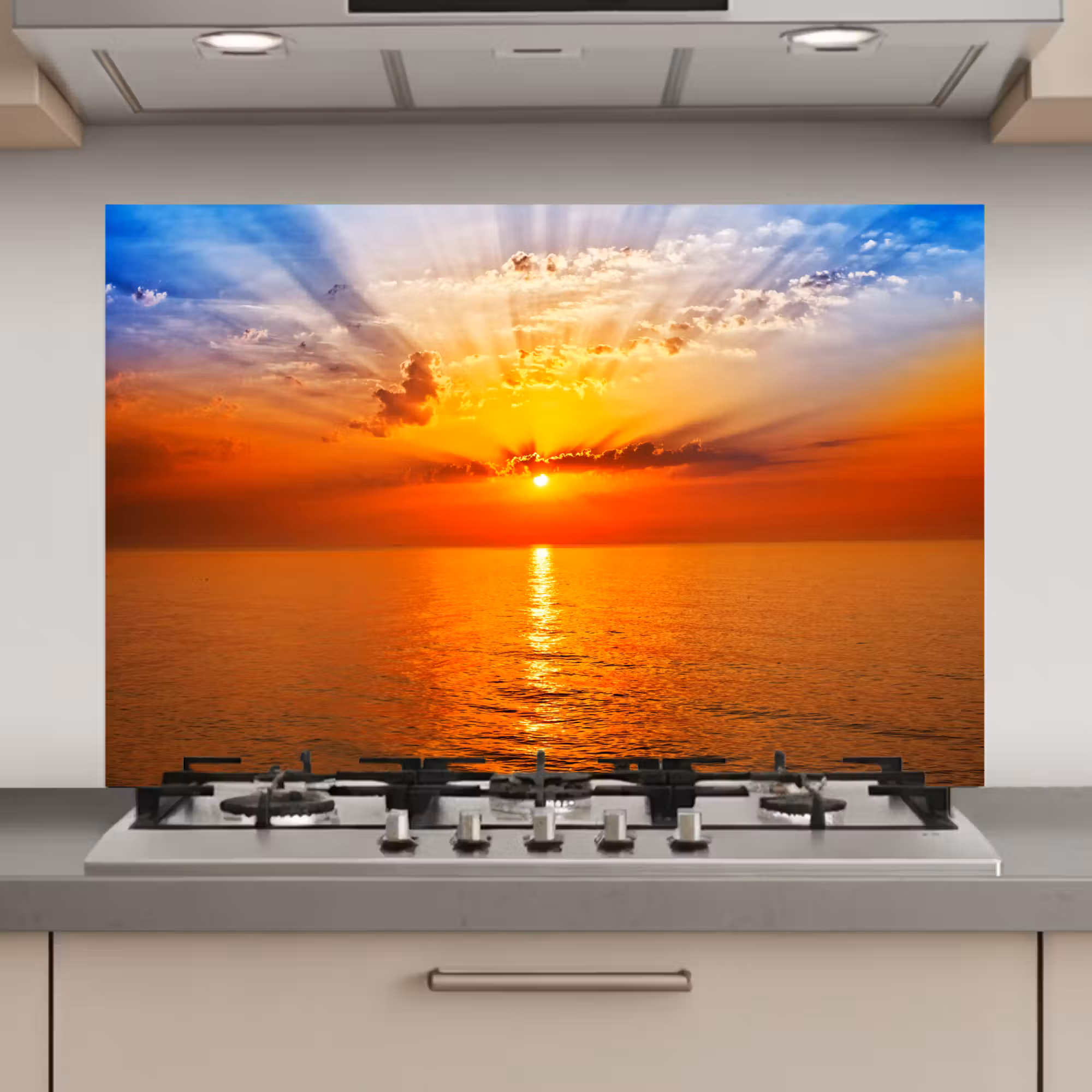 Spatscherm keuken - Zonsondergang - Zee - Lucht - Oranje - Horizon - Water
