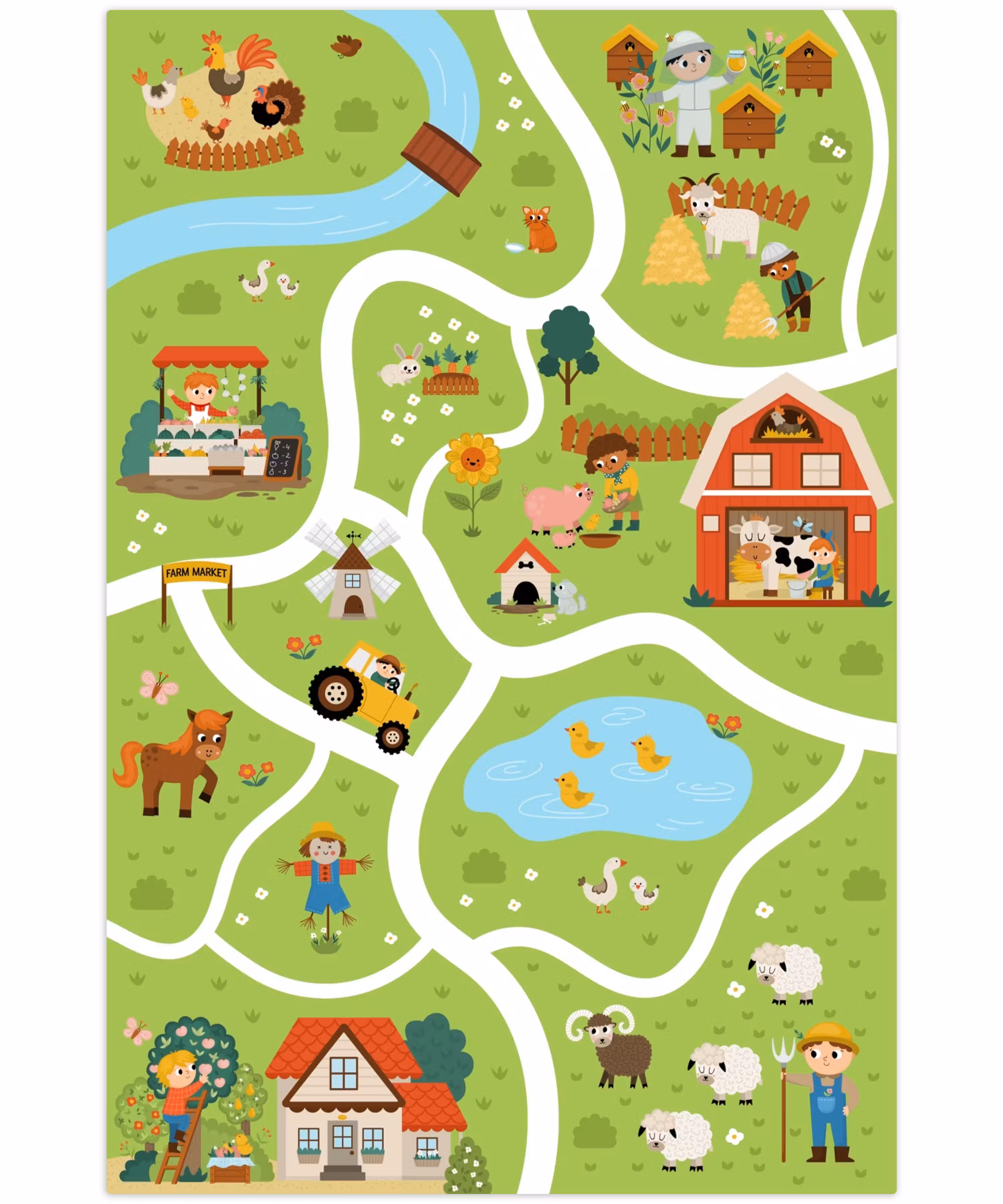 Speelkleed - Speelmat - Boerderij - Boerenmarkt - Eendenvijver