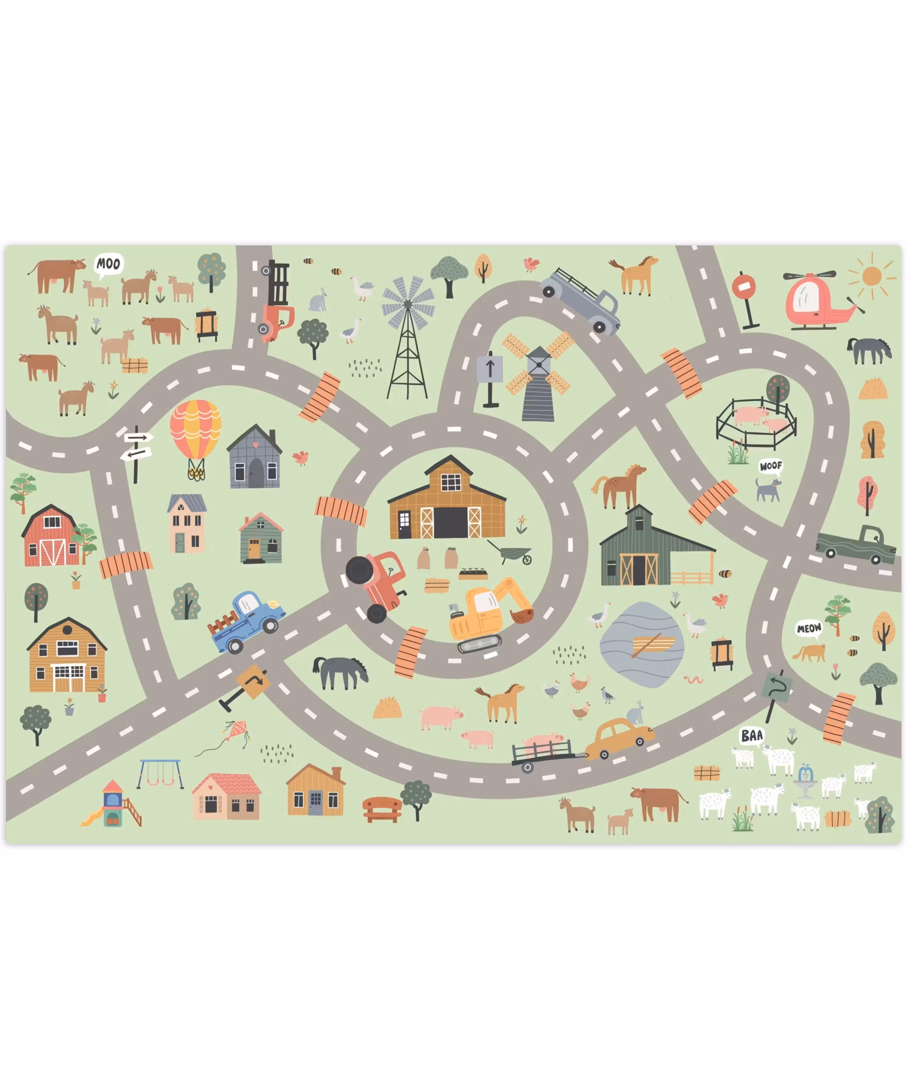Speelkleed - Speelmat - Boerderij - Wegen - Platteland