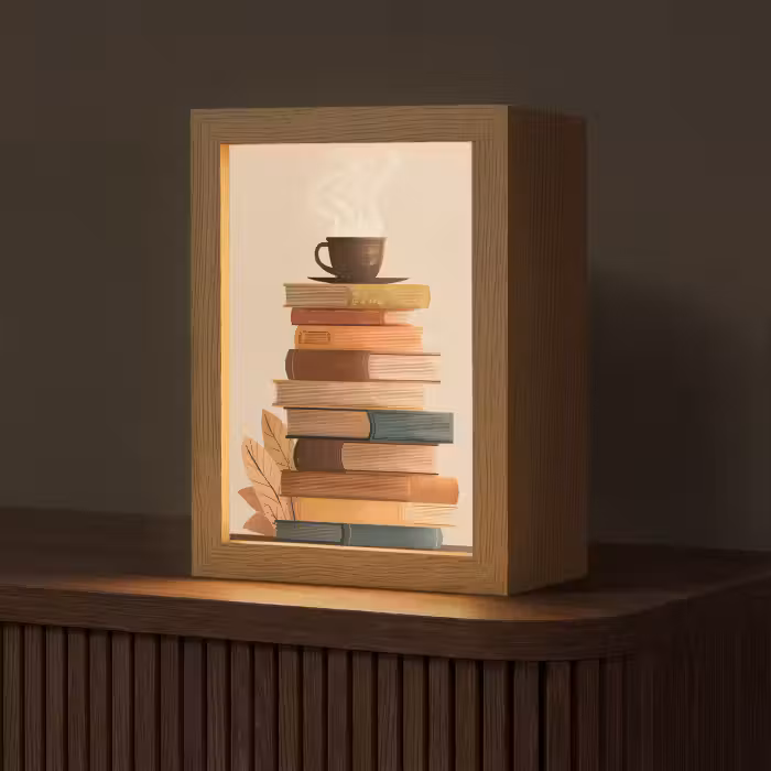 Tafellamp - Boeken - Toren - Koffie - Beige