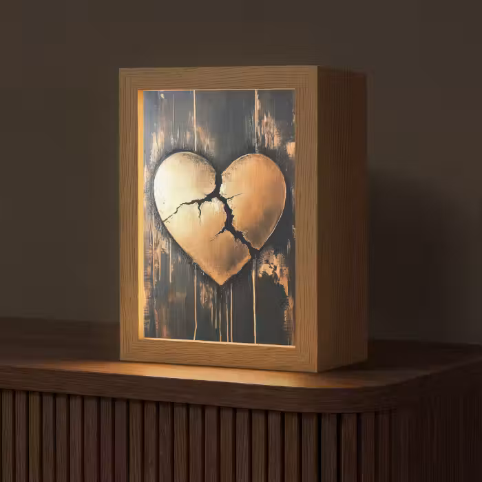 Tafellamp - Gebroken hart - Goud - Houtlook - Liefde