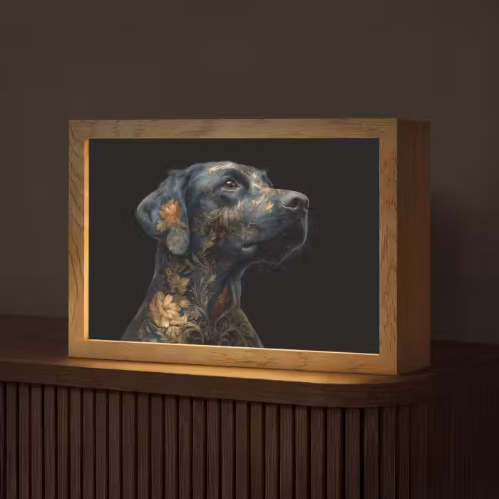 Tafellamp - Hond - Zwart - Bloemen