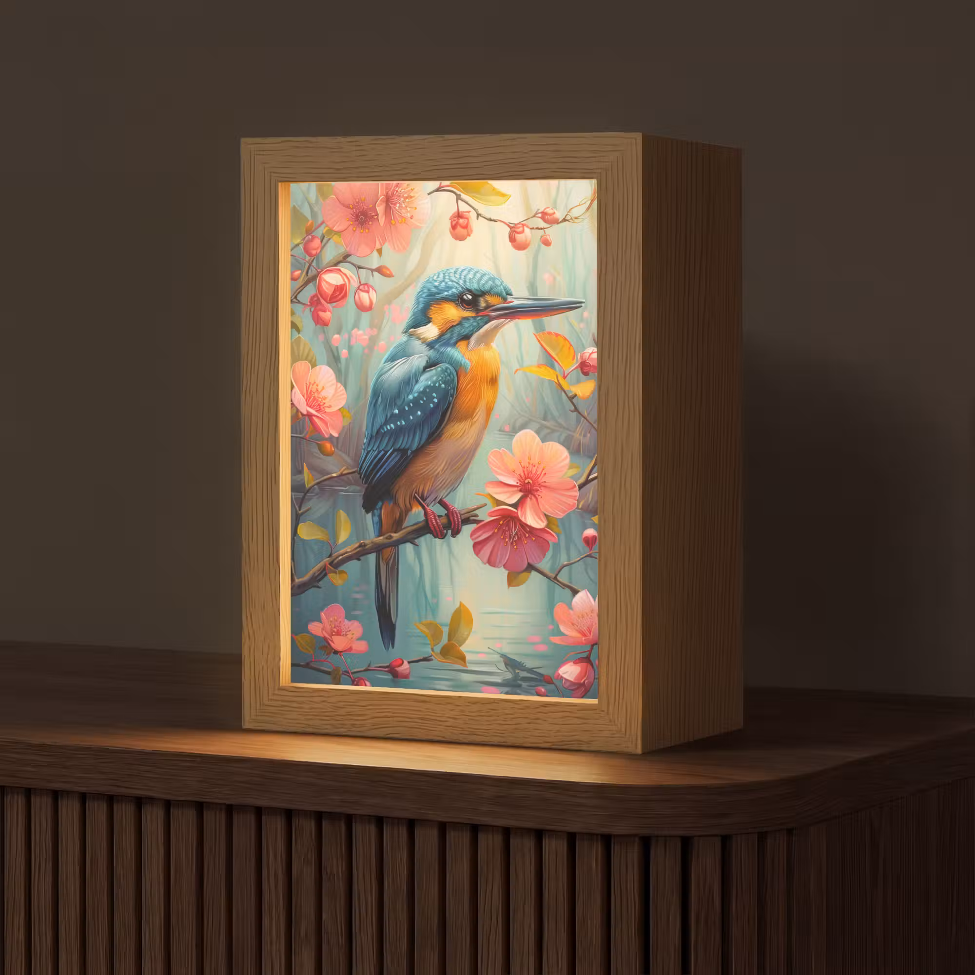 Tafellamp - IJsvogel - Bloesem - Natuur - Vogels - Bloemen