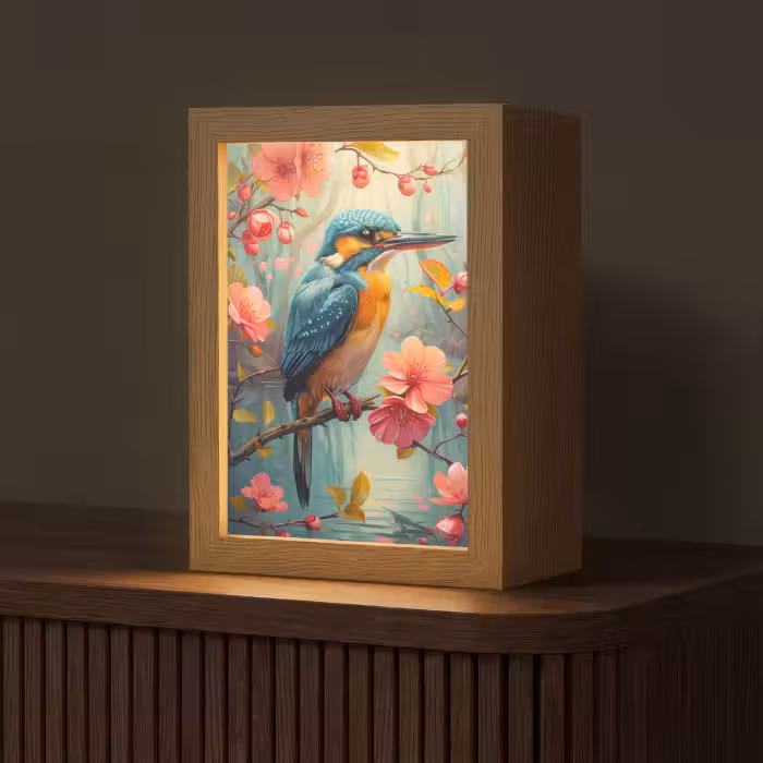 Tafellamp - IJsvogel - Bloesem - Natuur - Vogels - Bloemen