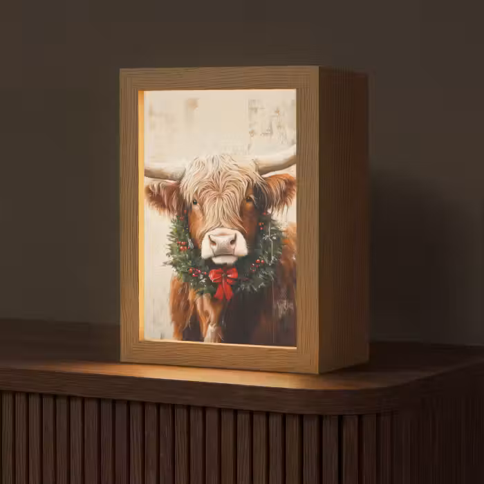 Tafellamp - Kerst - Schotse Hooglander - Bruin - Krans