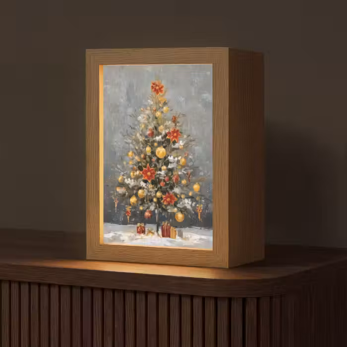 Tafellamp - Kerstboom - Cadeaus - Rood - Goud