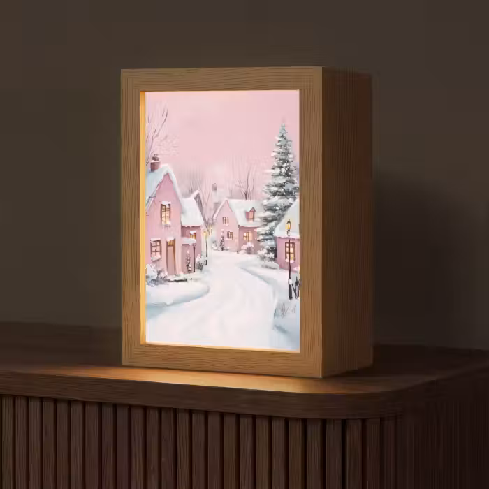 Tafellamp - Kerstdorp - Roze - Winter - Sneeuw - Huizen