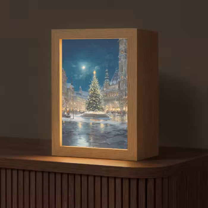 Tafellamp - Kerstnacht - Stadsplein - Meerkleurig