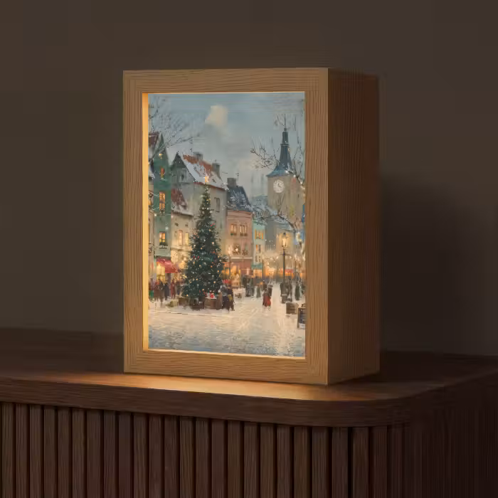 Tafellamp - Kerstsfeer - Stadsplein - Kleurrijk