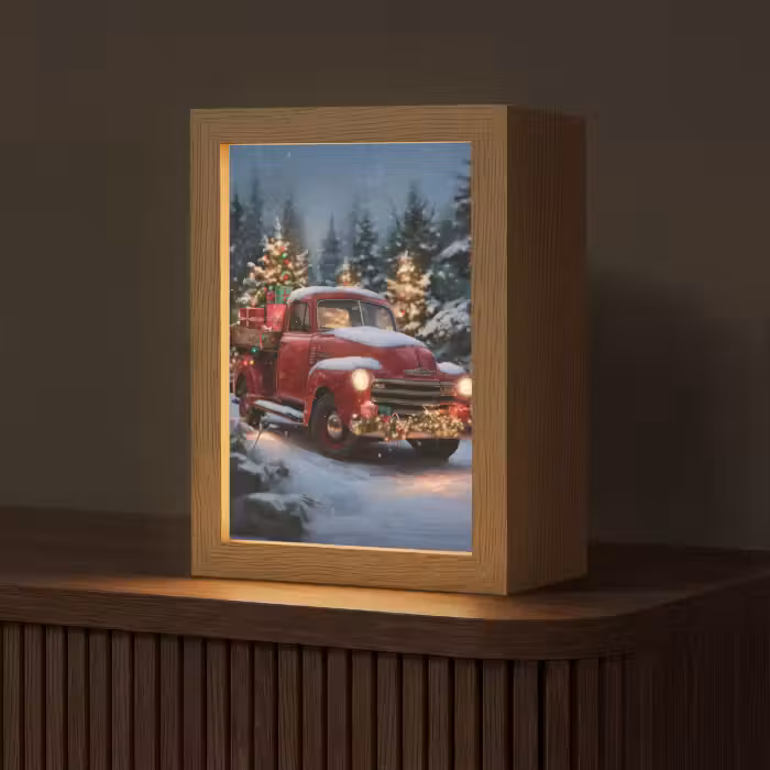 Tafellamp - Kersttruck - Sneeuwbos - Rood