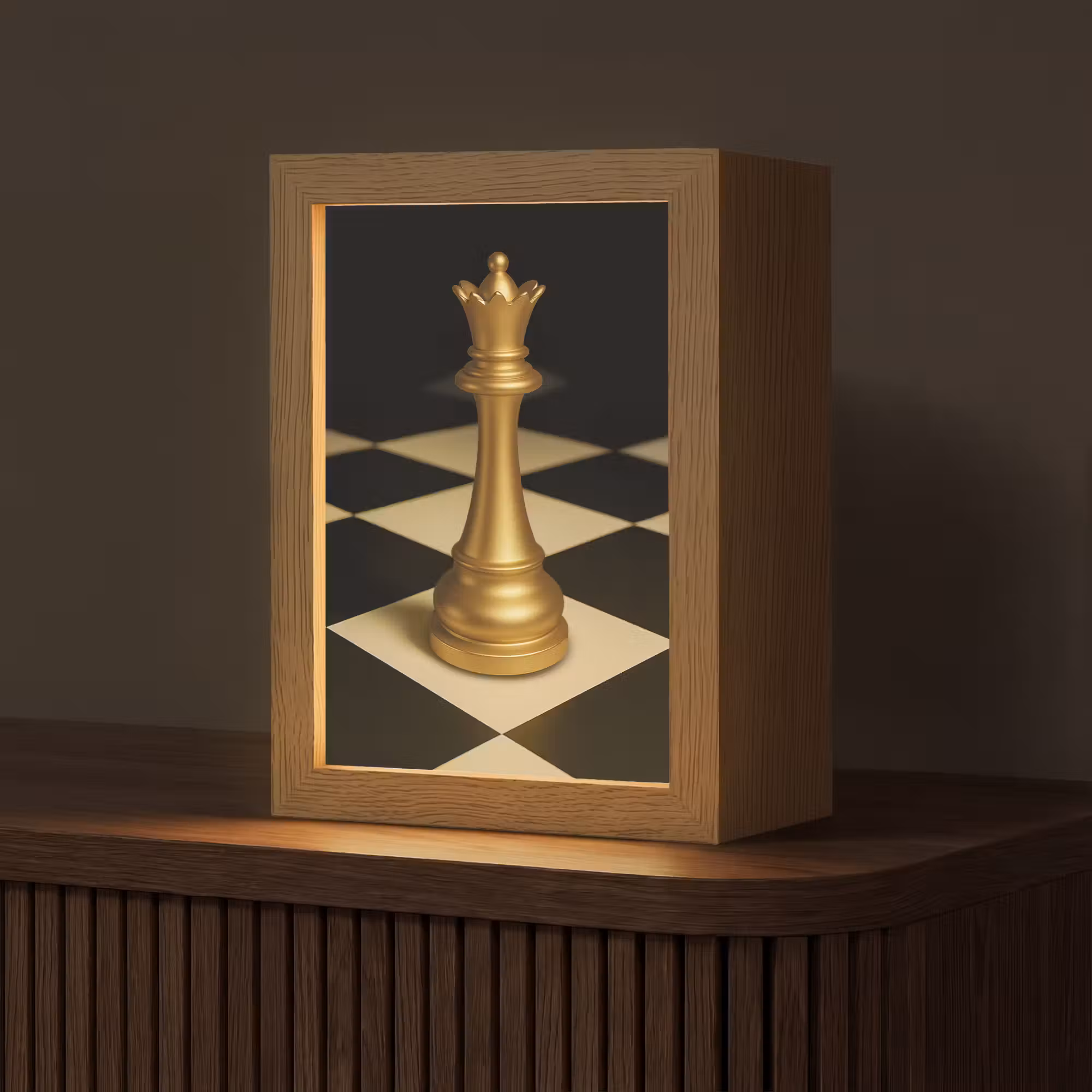 Tafellamp - Koningin - Schaakstuk - Geblokt - Goud