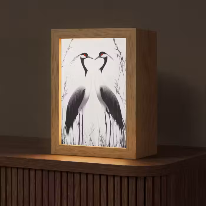 Tafellamp - Kraanvogels - Gras - Hartvorm - Zwart