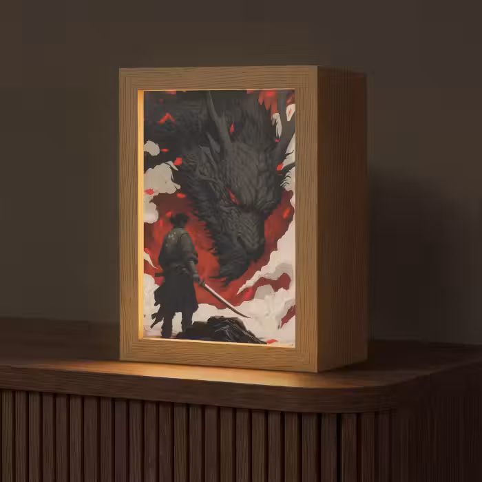Tafellamp - Krijger - Draak - Zwart - Rood - Rook