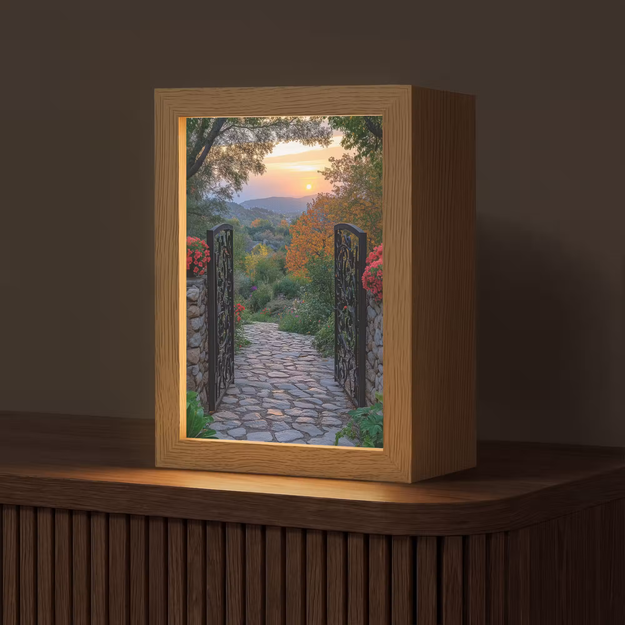 Tafellamp - Landschap - Hek - Pad - Zonsondergang - Natuur