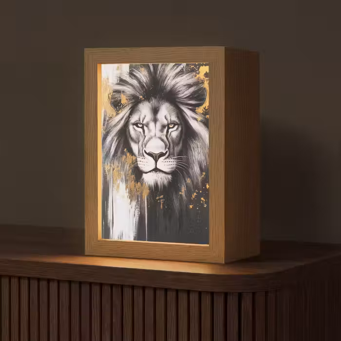 Tafellamp - Leeuw - Portret - Verfspatten - Grijs