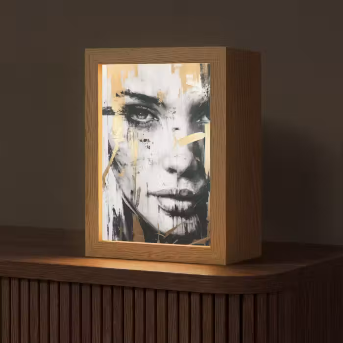 Tafellamp - Portret - Vrouw - Penseelstreken - Goud