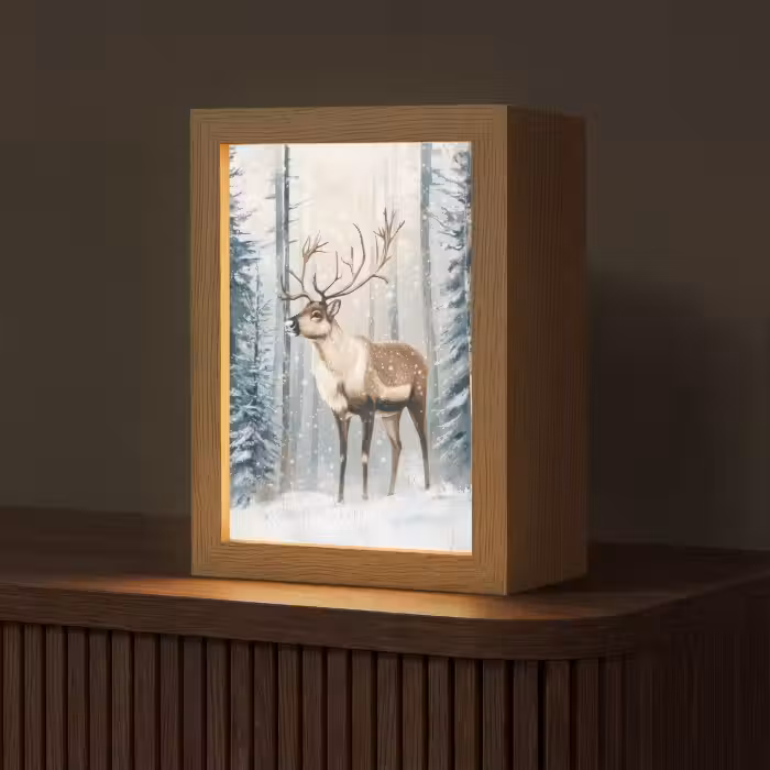 Tafellamp - Rendier - Sneeuw - Woud - Wit