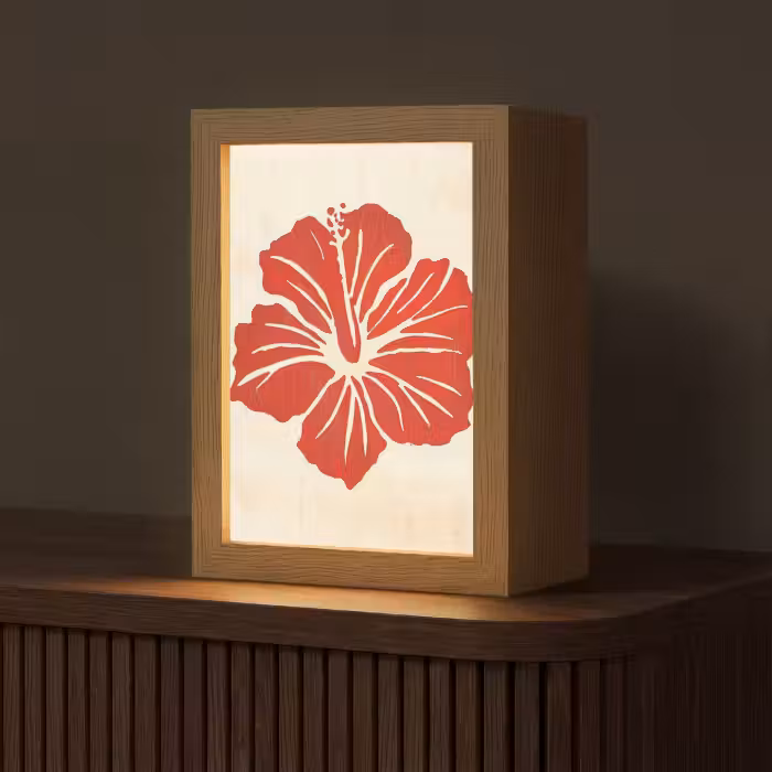 Tafellamp - Rode hibiscusbloem - Textuur achtergrond - Beige