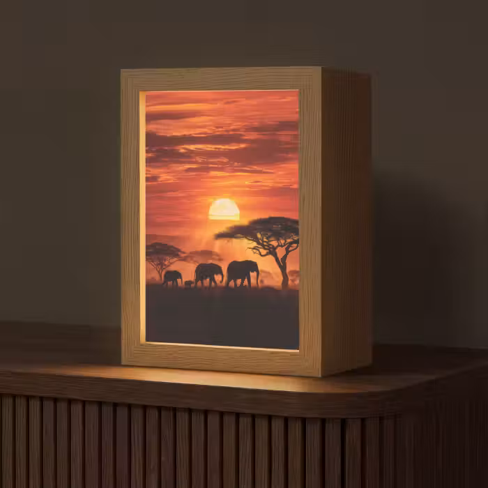 Tafellamp - Savanne - Olifanten - Zonsondergang