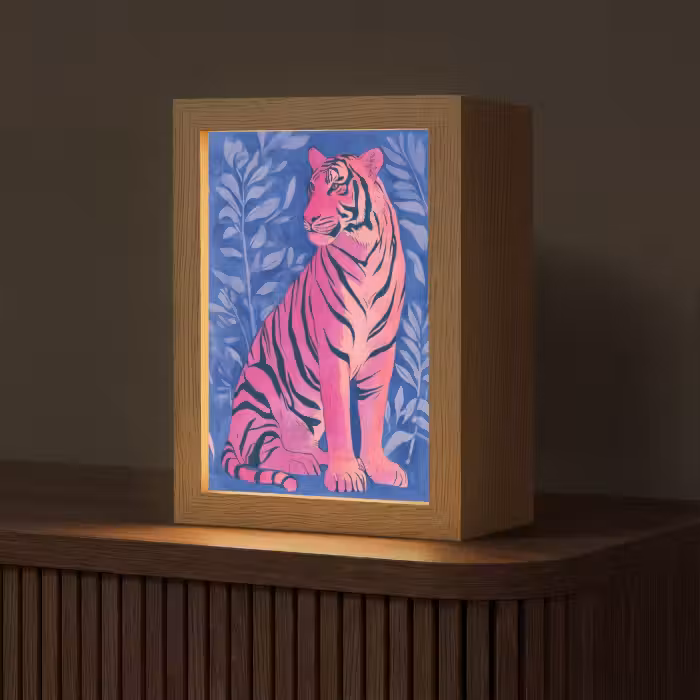 Tafellamp - Tijger - Roze - Bladeren - Jungle