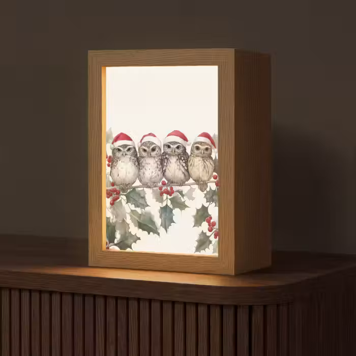 Tafellamp - Uilen - Tak - Hulstblaadjes - Kerstmuts