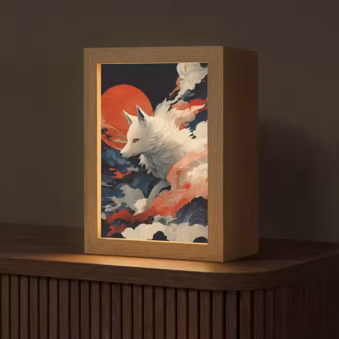 Tafellamp - Witte vos - wolken - maan