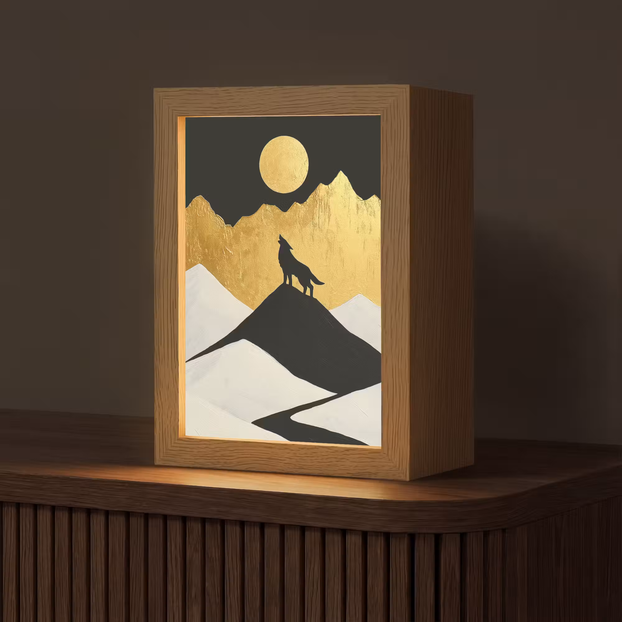 Tafellamp - Wolf - Bergen - Maan - Zwart