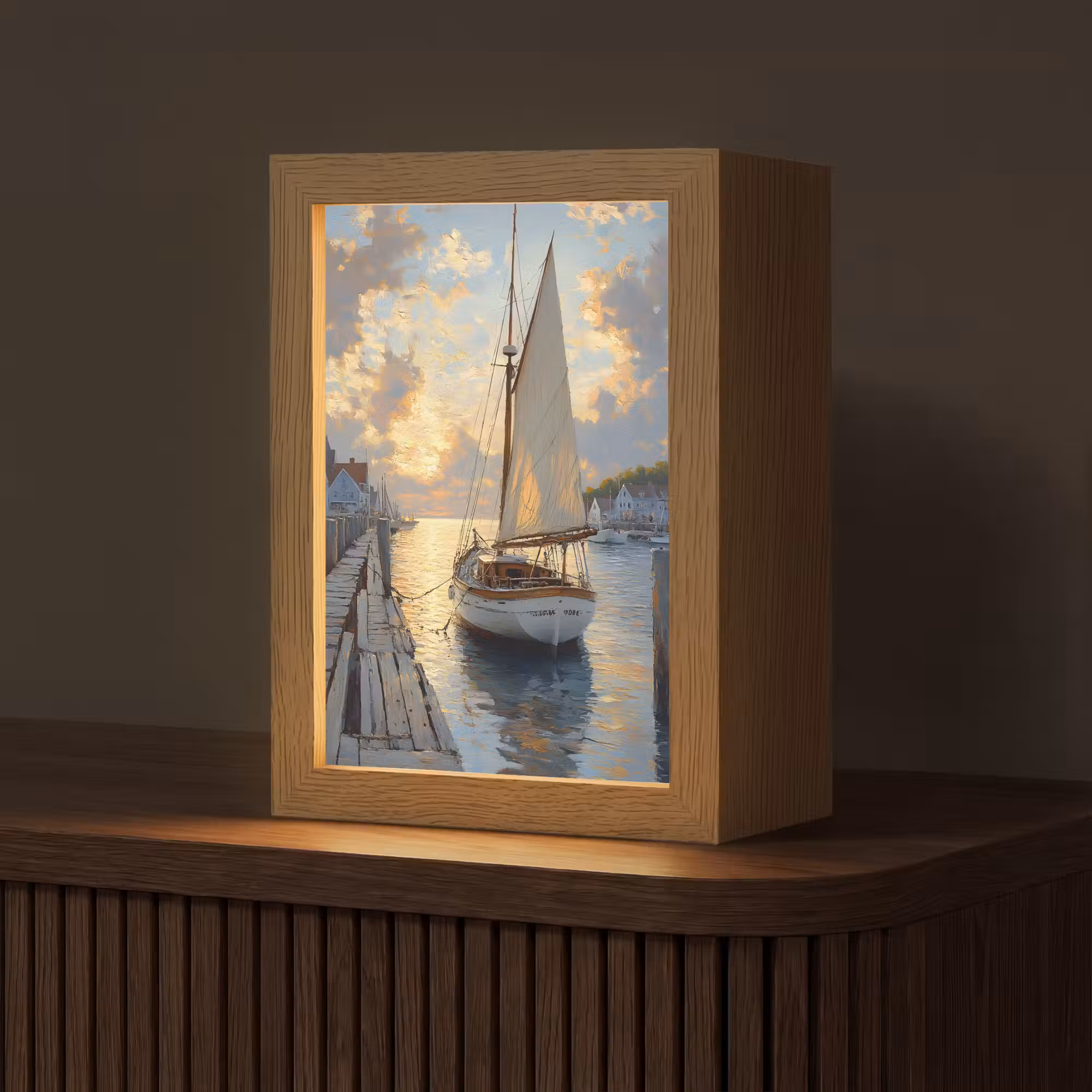 Tafellamp - Zeilboot - Zon - Pier - Hout