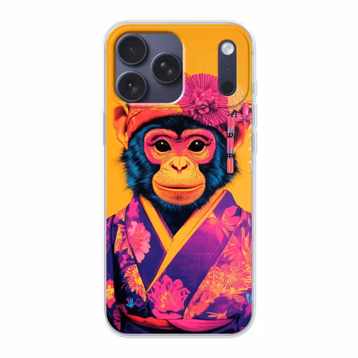 Telefoonhoesje Softcase - Aap - Kimono - Bloemen - Hoofdtooi