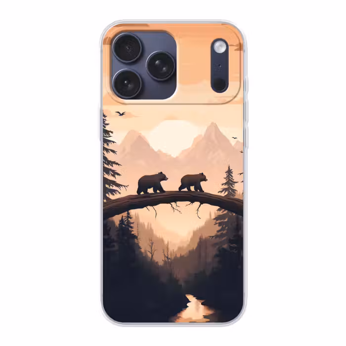 Telefoonhoesje Softcase - Beren - Bomen - Landschap - Zonsondergang