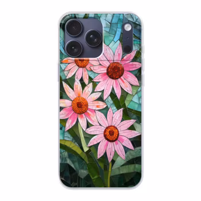 Telefoonhoesje Softcase - Bloemen - Roze - Glasmozaïek