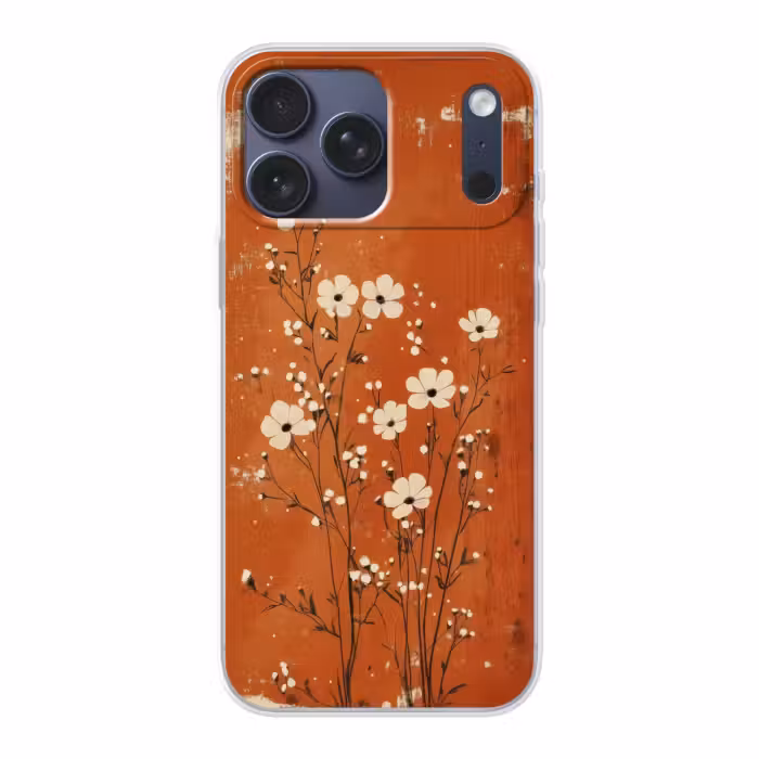 Telefoonhoesje Softcase - Bloemen - Wit - Subtiel - Roestkleur