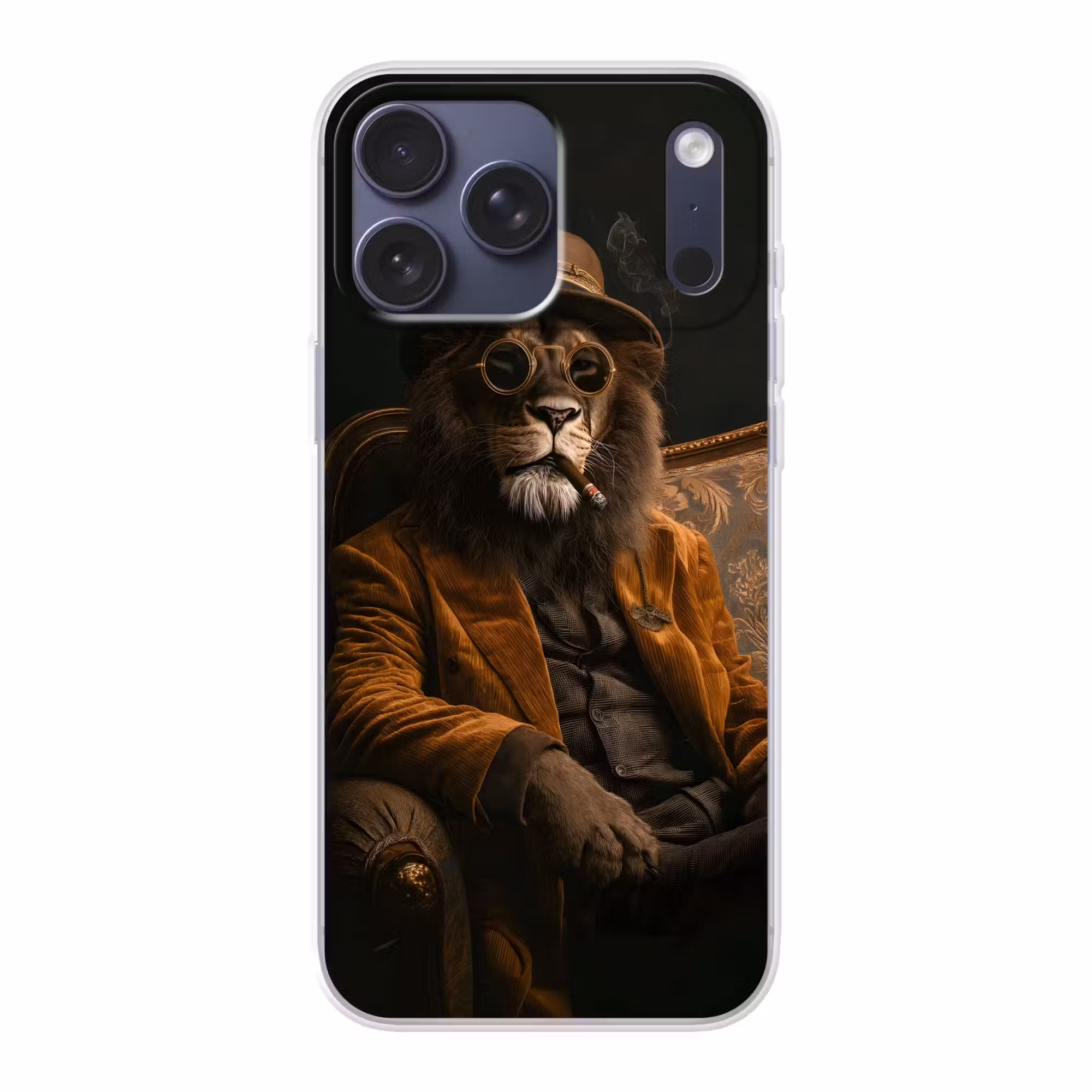 Telefoonhoesje Softcase - Bril - Leeuw - Bank - Hoed
