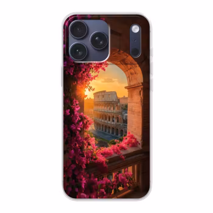 Telefoonhoesje Softcase - Colosseum - Rome - Roze Bloemen