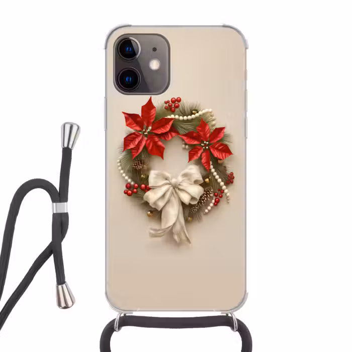 Telefoonhoesje met koord - Deurkrans - Strik - Kerst - Rood - Groen