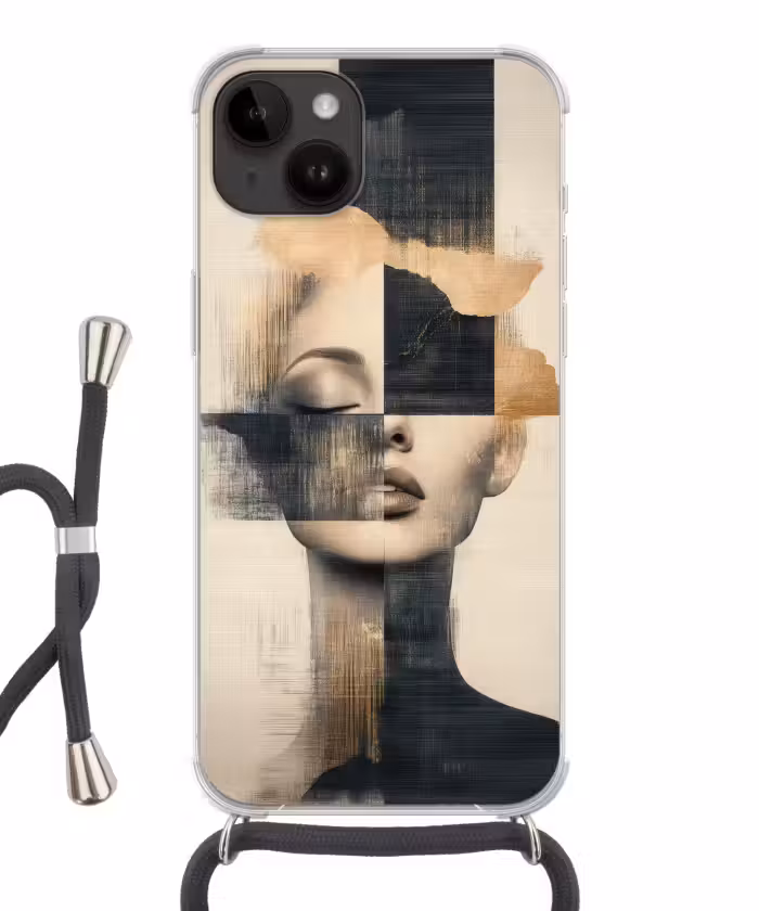 Telefoonhoesje met koord - Goud - Vrouw - Rechthoeken