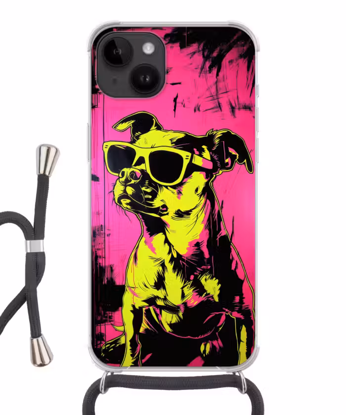 Telefoonhoesje met koord - Hond - Zonnebril - Roze - Art