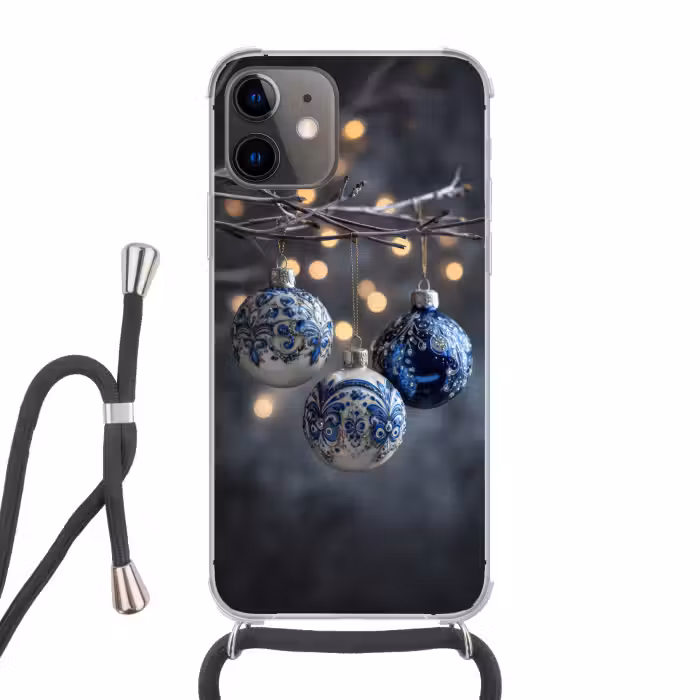Telefoonhoesje met koord - Kerstbal - Versierd - Blauw