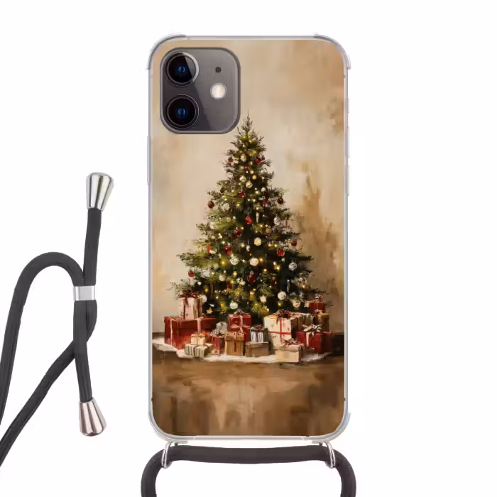 Telefoonhoesje met koord - Kerstboom - Versierd - Kleurrijk