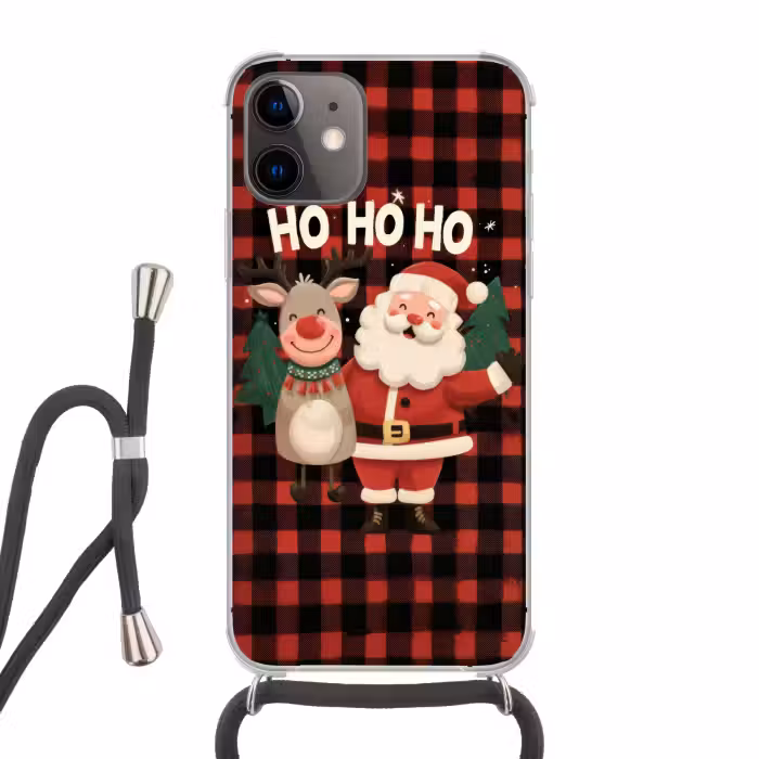 Telefoonhoesje met koord - Kerstman - Rendier - Tekst - Rood - Zwart