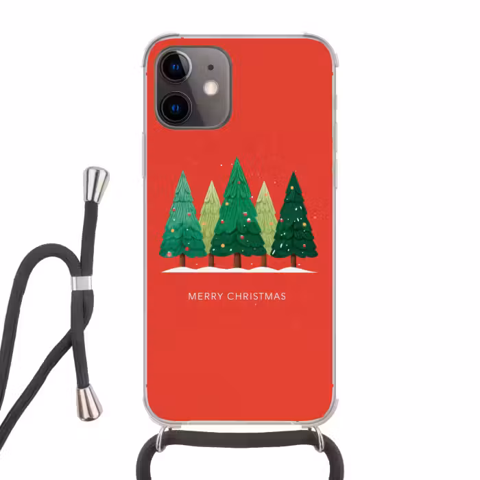Telefoonhoesje met koord - Minimalistisch - Kerstbomen - Rood - Sneeuw