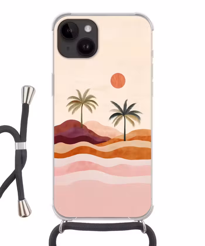 Telefoonhoesje met koord - Palmbomen - Abstract - Zon - Heuvels